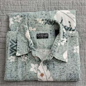 Carbon Men's Short-Sleeve Button-Up Shirt - Sage Green with White Floral